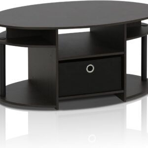 Furinno Jaya Simple Design Oval Coffee Table with Bin for Living Room, Walnut