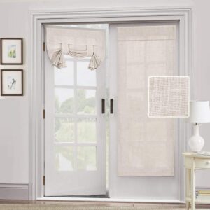 H.VERSAILTEX Natural Linen Blended Door Curtain - Semi Sheer French Door Curtain Light Filtering Tricia Window Door Curtain for Patio Door Tie Up Shade, 26 x 68 inches, 1 Panel, Natural