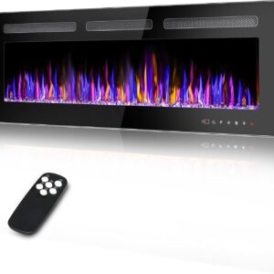 BOSSIN 40" Electric Fireplace Wall Mounted and Recessed, Ultra-Thin Wall Fireplace Heater and Timer Adjustable Flame Color and Brightness, Low Noise, 750/1500W Control by Touch Panel & Remote