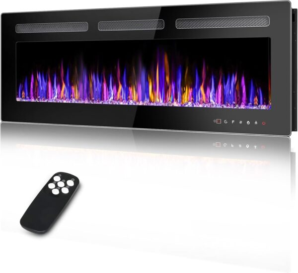 BOSSIN 40" Electric Fireplace Wall Mounted and Recessed, Ultra-Thin Wall Fireplace Heater and Timer Adjustable Flame Color and Brightness, Low Noise, 750/1500W Control by Touch Panel & Remote