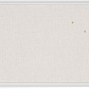 U Brands Farmhouse Linen Bulletin Board, 30"x20", White Wood Style Frame, Includes Push Pins