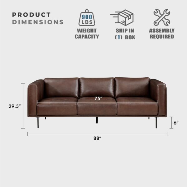 Lexicon Leather Couch, Top Grain Leather Sofa, Modern Couch, Oversized Sofa with Solid Wood Frame and Metal Legs, Couch Leather Sofas for Living Room, Bedroom, Office, 3-Seater Couches, Brown - Image 2