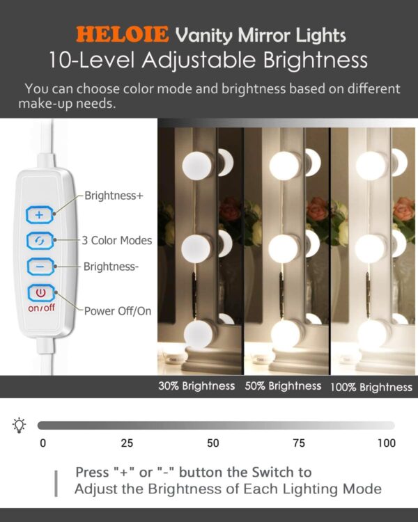 Led Vanity Mirror Lights,15 Ft Vanity Lights for Makeup Dressing Mirror Lighting,10 Dimmable Bulbs,Adjustable Light Color & Brightness,USB Cable,Mirror not Included - Image 4