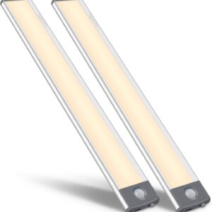 54-LED Motion Sensor Cabinet Light,Under Counter Closet Lighting, Wireless USB Rechargeable Kitchen Night Lights,Battery Powered Light,Uniform Light for Wardrobe,Cabinet,Cupboard（warm light）-2Pack
