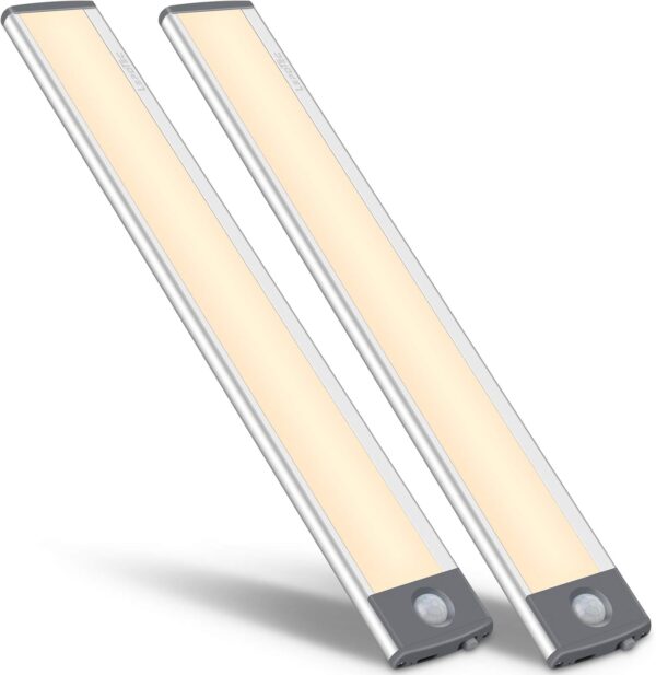 54-LED Motion Sensor Cabinet Light,Under Counter Closet Lighting, Wireless USB Rechargeable Kitchen Night Lights,Battery Powered Light,Uniform Light for Wardrobe,Cabinet,Cupboard（warm light）-2Pack