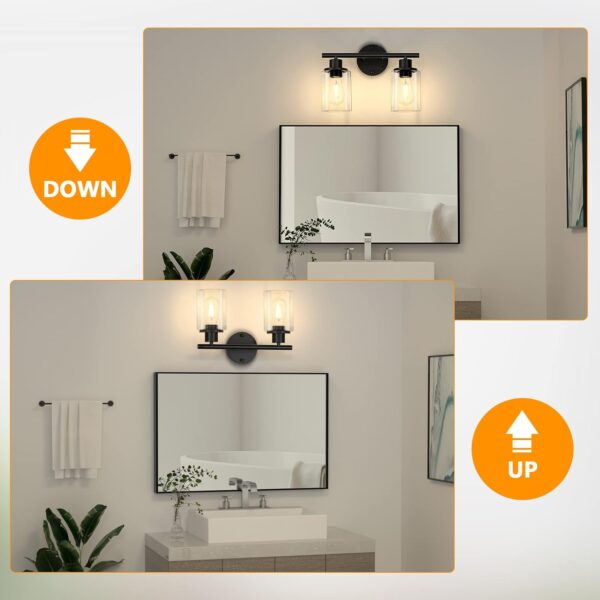 Licperron 2-Light Bathroom Vanity Light Fixtures, Modern Black Bathroom Vanity Lights Over Mirror with Clear Glass Shade, Industrial Wall Mounted Sconces Lighting for Bedroom Hallway - Image 5
