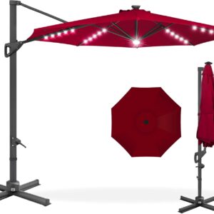 Best Choice Products 10ft Solar LED Cantilever Patio Umbrella, 360-Degree Rotation Hanging Offset Market Outdoor Sun Shade for Backyard, Deck, Poolside w/Lights, Easy Tilt, Cross Base
