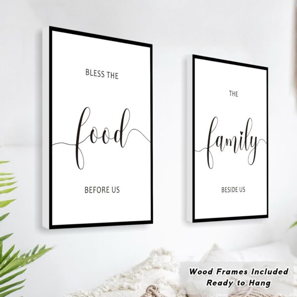 Framed Bless The Food Before Us Wall Decor, 36" x 16" Canvas Kitchen Wall Art for Dining Room Wall Decor(12x16 inches, Set of 3, Framed, Black) - Image 2