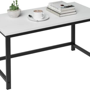 White Modern Coffee Table Wood for Living Room Rectangle Metal Simple Minimalist Center Table, Small Narrow Coffe Table, 32 Inch White Black