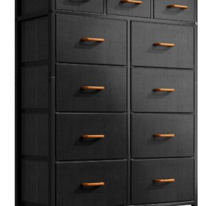 Casaottima Dresser with Charging Station, 52-Inch Tall Dresser for Bedroom, Large Dresser with 11 Storage Drawers, Fabric Chest of Drawers for Living Room, Vintage