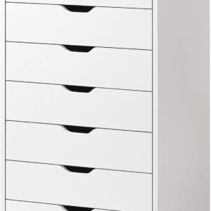 DEVAISE 7-Drawer Chest, Wood Storage Dresser File Cabinet with Wheels, White