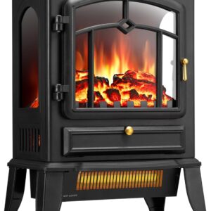 R.W.FLAME Electric Fireplace Stove Heater with Thermostat Control, 15" Cathedral Stylish Small Fireplace Heater, 3D Realistic Flame Effects, Adjustable Heating Mode, Overheating Safe Design