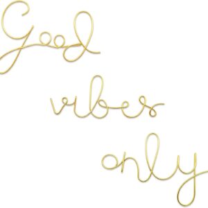 Ecqizer Good Vibes Only Signs Wall Decor Metal Wire Letters Wall Decor Metal Wire Art Decor Inspirational Wall Decoration for Home Room Office Wall (Gold)
