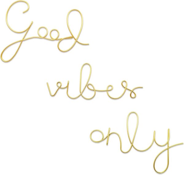 Ecqizer Good Vibes Only Signs Wall Decor Metal Wire Letters Wall Decor Metal Wire Art Decor Inspirational Wall Decoration for Home Room Office Wall (Gold)