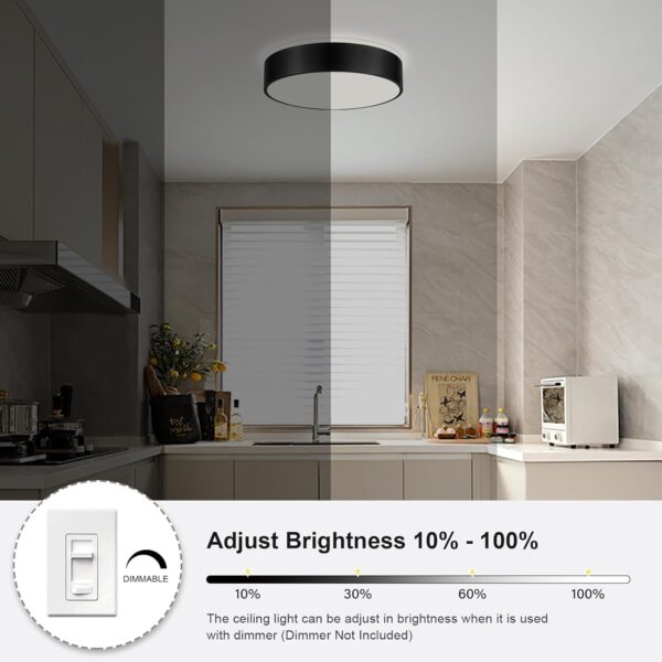 Dimmable Black Flush Mount Ceiling Light, Modern LED Close to Ceiling Lighting Fixtures with Lampshade, Minimalist Round LED Ceiling Lamp for Bedroom, Kitchen, Bathroom, Living Room-15.8IN - Image 3