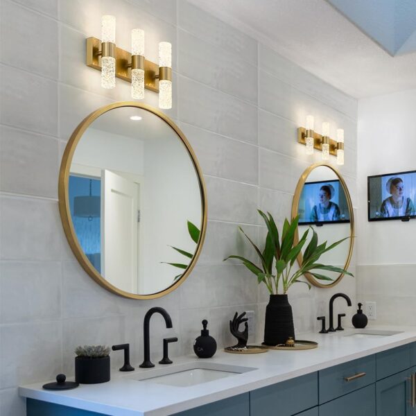 Gold Bathroom Light Fixture, Modern Gold Vanity Light for Bathroom, Crystal 6 Light Bathroom Light Fixtures Over Mirror, 27w LED Bathroom Wall Sconce 3000K Warm White - Image 2