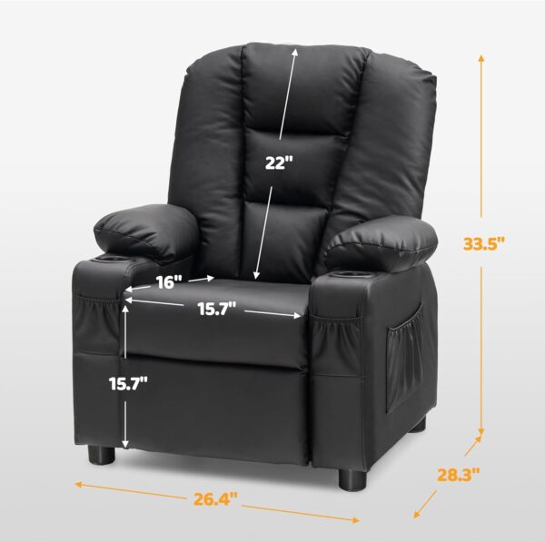MCombo Big Kids Recliner for Ages 3+, Child Recliner Chair, Toddlers Recliner Sofa with Cup Holders, Faux Leather, 7322(Black) - Image 3