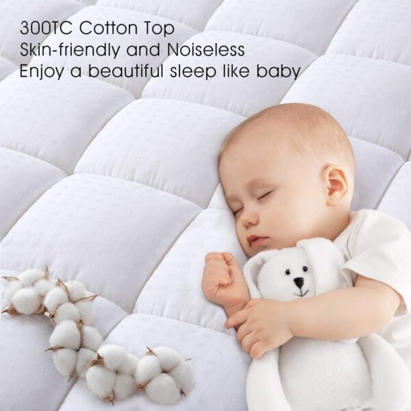 EASELAND Queen Size Mattress Pad Pillow Top Mattress Cover Quilted Fitted Mattress Protector Cotton Top Stretches up 8-21" Deep Pocket Cooling Mattress Topper (60x80 inch, White) - Image 4
