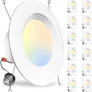 BBOUNDER 12 Pack 5/6 Inch LED Retrofit Recessed Lighting, Selectable 5CCT, Baffle Trim Can Lights, Dimmable, 12.5W=100W, 950 LM, 2700K/3000K/4000K/5000K/6000K Adjustable, Dimmable Recessed Lighting