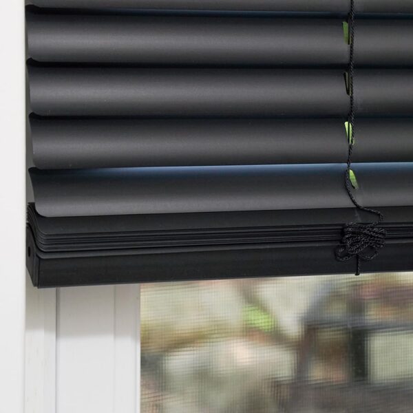 Vinyl Mini Blinds 1-Inch Cordless Room Darkening Blind for Windows - Starting at $9.97 - (Over 1,400 Custom Sizes) Vinyl Blinds, Mini Blinds, Window Blinds Cordless, Black - 22.5" W x 36" H - Image 4