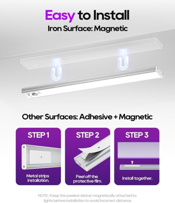 Under Cabinet Lights 2 Pack, 3200mAh Motion Sensor Light Indoor, Under Cabinet Lighting Wireless, Closet Lights, 60 LED Lights for Bedroom, Under Counter Lights for Kitchen - Image 6