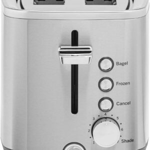 GE 2 Slice Stainless Steel Toaster, Extra Wide Slots for Toasting Bagels, Breads, Waffles & More, 7 Adjustable Shade Settings, Removable Crumb Tray, Countertop Kitchen Essentials, 850 Watts