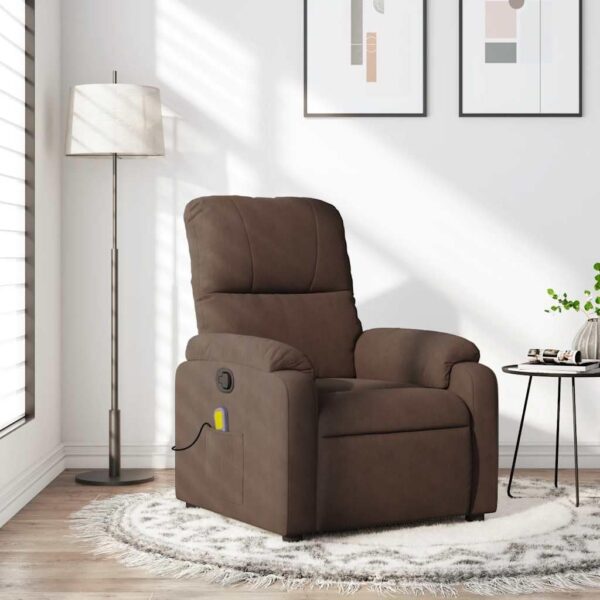 vidaXL Electric Massage Recliner Chair - Microfiber Fabric, Vibration Massage, Side Pocket, Brown for Living Room/Home Theater - Image 2