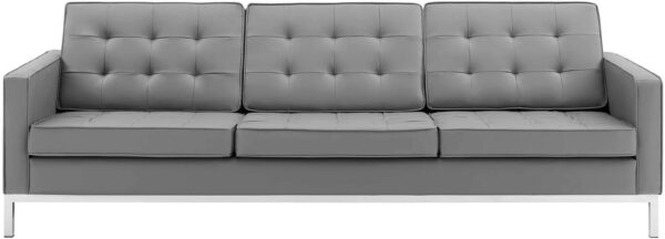 Modway Loft Tufted Button Faux Leather Upholstered Sofa in Silver Gray - Image 4