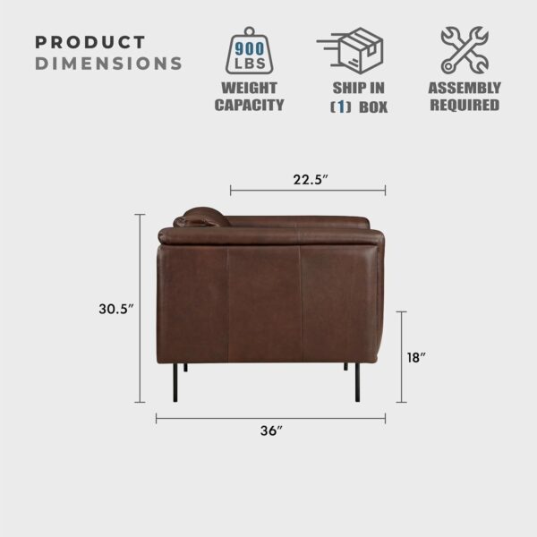 Lexicon Leather Couch, Top Grain Leather Sofa, Modern Couch, Oversized Sofa with Solid Wood Frame and Metal Legs, Couch Leather Sofas for Living Room, Bedroom, Office, 3-Seater Couches, Brown - Image 4