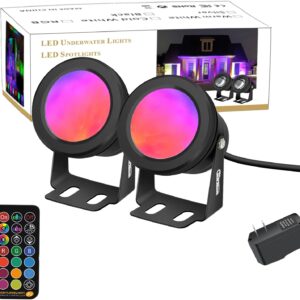 Landscape Lighting,10W Spotlight Outdoor Lights with US Plug and Remote Control,12V Dimmable Garden Lights,Waterproof Outdoor Yard Lights for Decoration (Light Color is Mixed, NOT Pure RGB)