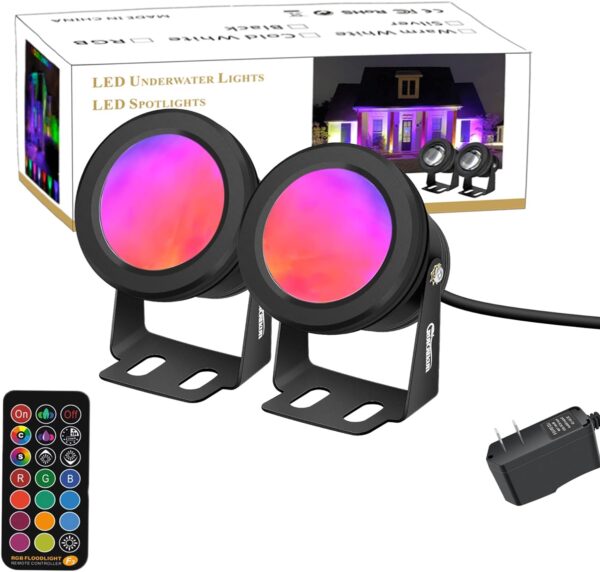 Landscape Lighting,10W Spotlight Outdoor Lights with US Plug and Remote Control,12V Dimmable Garden Lights,Waterproof Outdoor Yard Lights for Decoration (Light Color is Mixed, NOT Pure RGB)
