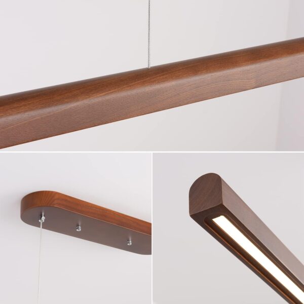47.2" Wood Linear Pendant Light 34W Led Dimmable Dining Pendant Light Wood Kitchen Island Lights Ceiling Pendant Hanging Light for Dining Room Office studing Walnut Color(Ash Wood) - Image 5