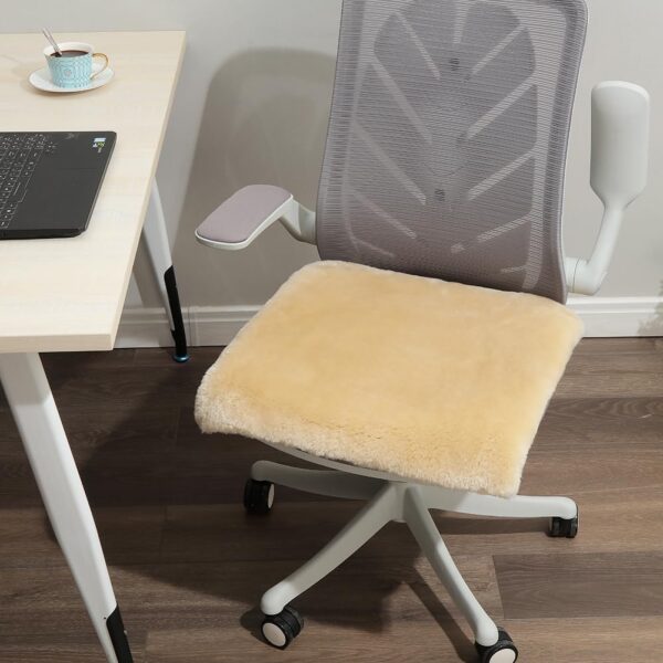 LLB Sheepskin Chair Covers Office Chair Cushion Dining Room Chair Pads Desk Chair Seat Cushion for Computer Chair Fur Area Rugs for Living Room 19x19 Inch (Pack of 1), Shearling Pearl - Image 3