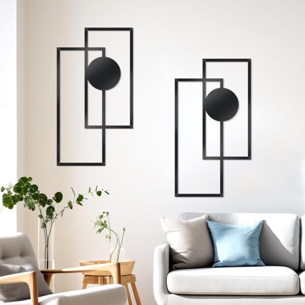 OYEFLY 2 Pcs Metal Abstract Wall Art,Modern Geometric Decor (Black, style 3) - Image 2