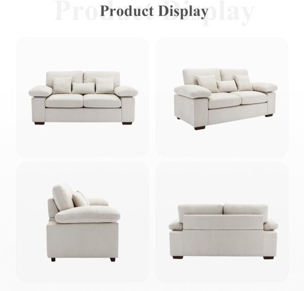 Loveseat Sofa Couch 73", Chenille Love Seat Couch Sofa with Removable Back Seat Cushions, Upholstered Living Room Sofa with 2 Throw Pillows 1 Lumbar Pillow, Sofa for Small Space Apartment Lounge-Beige - Image 3