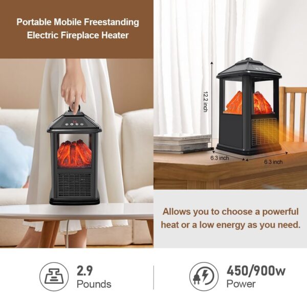 Mini Small Indoor Electric Fireplaces Lanterns Space Heaters Stove 3D Flame Freestanding Portable Electric Fireplace Space Heaters for Indoor Use with Remote Timer Thermostat - Image 5