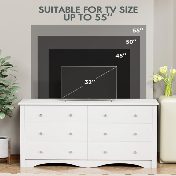 Shahoo Dresser for Bedroom with 6 Drawers Wide Chest Storage Organizer and TV Stand for Living Room, Closet, Hallway, Dormitory,White - Image 4