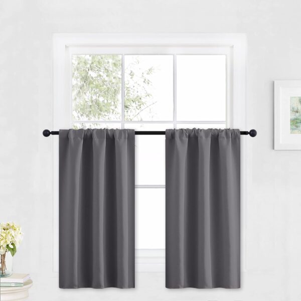 RYB HOME Blackout Curtains for Bathroom - Solid Light Block Blinds Privacy Light Block Drapes for Kitchen Cabinet Kids Nursery Bedroom Laundry Cafe Window Decor, W 29 x L 36, Grey, 1 Pair