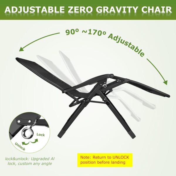 Suteck Zero Gravity Chair, Reclining Camping Lounge Chair w/Removable Cushion, Upgraded Lock and Cup Holder, Reclining Patio Chairs Folding Recliner for Indoor and Outdoor - Image 5