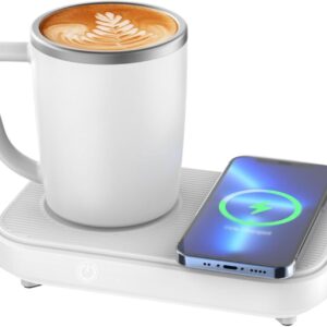 Cooling/Warming/Wireless Charging Mug - 3-in-1 Coffee Cup Cooler and Warmer with 15W Fast Wireless Charger, 12oz, Up to 130℉ or Down to 40℉, Office Desk Home Use(White)