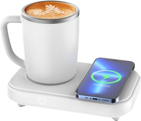 Cooling/Warming/Wireless Charging Mug - 3-in-1 Coffee Cup Cooler and Warmer with 15W Fast Wireless Charger, 12oz, Up to 130℉ or Down to 40℉, Office Desk Home Use(White)