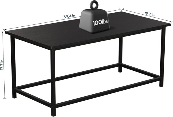 SAYGOER Black Coffee Table Simple Modern Rectangular Center Table Open Space Minimalist for Living Room Home Office Industrial Cocktail Tables, Easy Assembly, 39.37 x 19.69 x 17.72 - Image 2