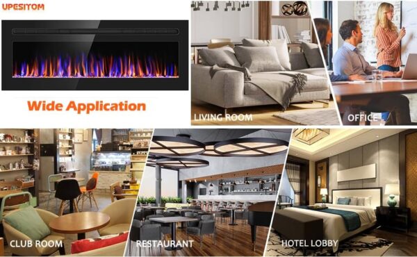 50" Electric Fireplace Upgrade Electric Fireplace Heater Recessed & Wall Mounted, 750/1500W Linear Fireplace Electric Fireplace Insert with 12 Adjustable Flame Colors, Bracket, Timer, Remote Control - Image 6