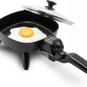 Elite Gourmet EFS-400 Personal Stir Fry Griddle Pan, Rapid Heat Up, 600 Watts Non-stick Electric Skillet with Tempered Glass Lid, Size 7" x 7"