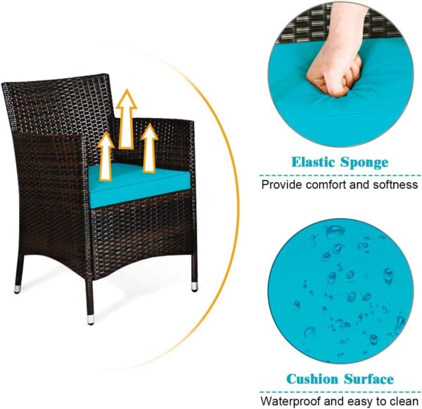 Goplus 4-Piece Rattan Patio Set, Outdoor/Indoor Wicker Conversation Set for Pool, Backyard, Lawn, Wicker Chairs and Sofa with Soft Cushion, Rattan Furniture with Tempered Glass Coffee Table - Image 5