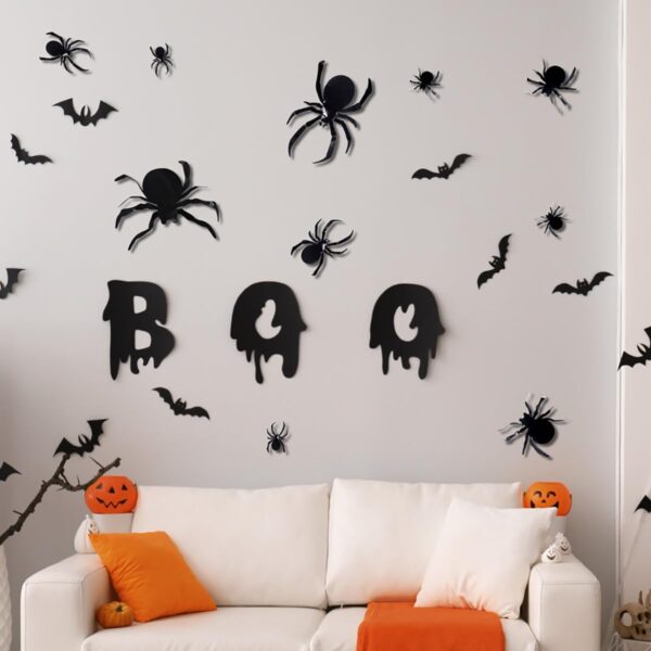 Halloween Ghost Wall Decor 25Pcs Cute Ghost Wall Stickers 3D Black Bat Wall Decoration Cute Halloween Decorations Reusable White Ghost Wall Decals for Home Office Indoor Outdoor Kitchen Party Supplies - Image 3