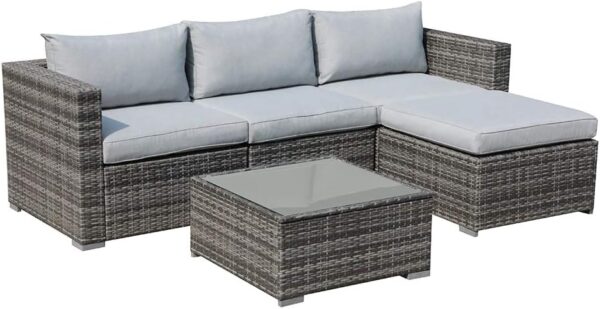 Patiorama 5 Piece Outdoor Patio Furniture Set, Sectional Conversation All-Weather Grey PE Wicker w/Light Cushions, Backyard Porch Garden Poolside Balcony Set - Image 2