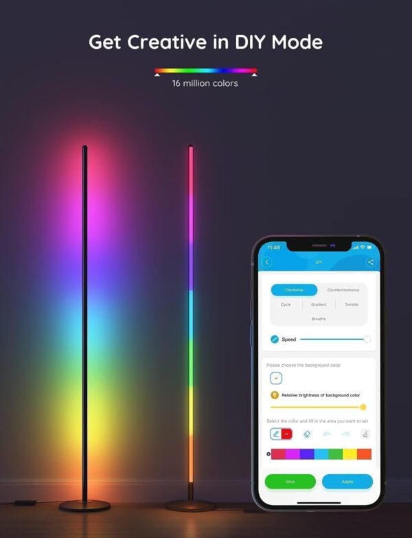 Govee RGBIC Floor Lamp, LED Corner Lamp Works with Alexa, 1000 Lumen Smart Modern Floor Lamp with Music Sync and 16 Million DIY Colors, Color Changing Standing Floor Lamp for Bedroom Living Room Black - Image 7