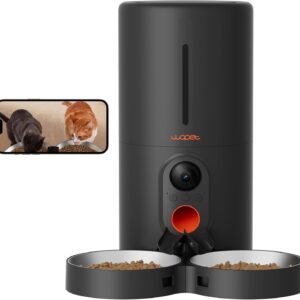WOPET Automatic Cat Feeder with Camera for Two Cats, 1080p HD Automatic Dog Feeder, 5G WiFi Pet Feeder with Night Vision for Cat & Dog, SD Card Storage & 2-Way Audio,Black 6L
