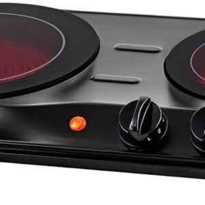 OVENTE Countertop Infrared Double Burner, 1700W Electric Hot Plate and Portable Stove with 7.75" and 6.75" Ceramic Glass Cooktop, 5 Level Temperature Setting and Easy to Clean Base, Black BGI102B